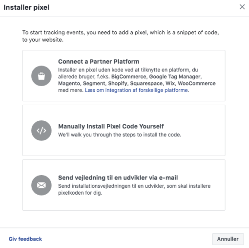 Installering af pixel Facebook