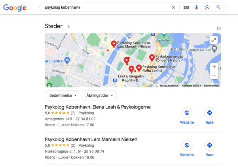 Google Business Profile – søgning på Google